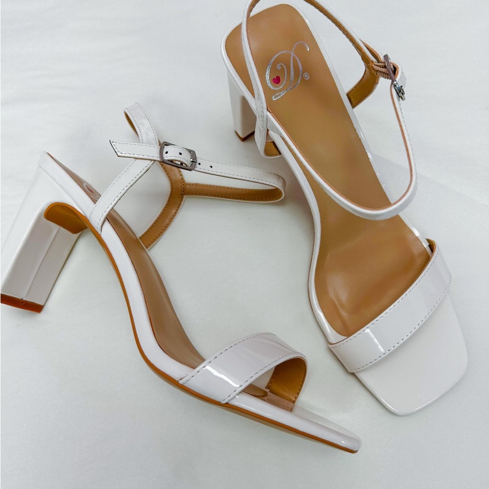 White Strappy Block Heel Sandals